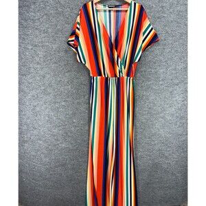 Kimberly-Clark Jumpsuit Women L Large Red Striped V-Neck Short Sleeve Straight